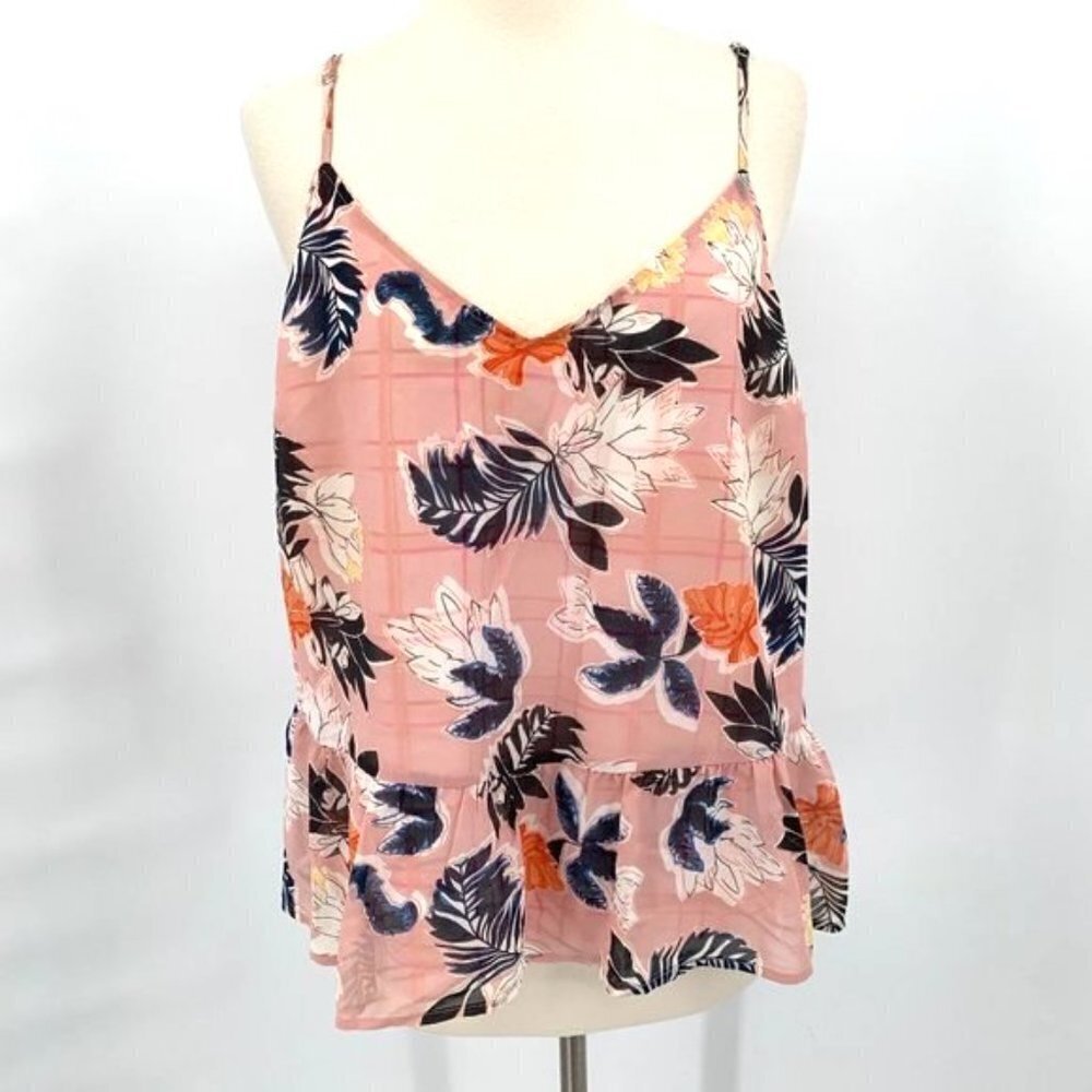 A NEW DAY Floral Pink Layered Tank L Plaid Flower